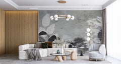 Tapet Personalizat Leaf cu frunze gri pe un fundal de ciment texturat - CONCRETE TROPICAL