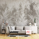 Tapet Personalizat Leaf cu frunze pe un fundal texturat in stil stucco bej - SCATTERED LEAVES