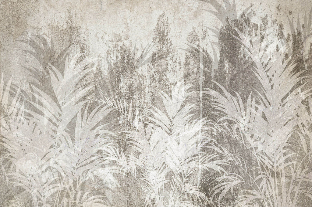 Tapet Personalizat Leaf cu frunze pe un fundal texturat in stil stucco bej - SCATTERED LEAVES