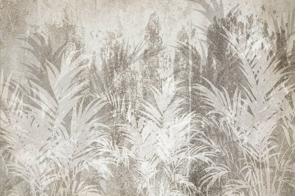 Tapet Personalizat Leaf cu frunze pe un fundal texturat in stil stucco bej - SCATTERED LEAVES