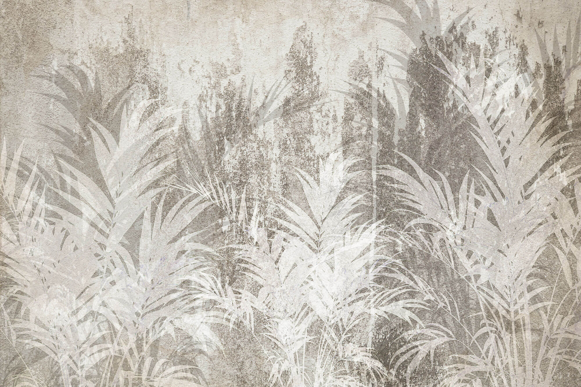 Tapet Personalizat Leaf cu frunze pe un fundal texturat in stil stucco bej - SCATTERED LEAVES