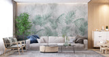 Tapet Personalizat Leaf cu ilustratie cu frunze verzi de palmier intr-un fundal gri - MINTY DARK LEAVES