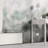 Tapet Personalizat Leaf cu ilustratie cu frunze verzi de palmier intr-un fundal gri - MINTY DARK LEAVES