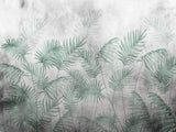 Tapet Personalizat Leaf cu ilustratie cu frunze verzi de palmier intr-un fundal gri - MINTY DARK LEAVES