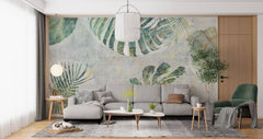 Tapet Personalizat Leaf cu frunze de monstera in nuante verzi-albastrui cu efect lichid - LIQUID MONSTERA