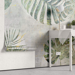 Tapet Personalizat Leaf cu frunze de monstera in nuante verzi-albastrui cu efect lichid - LIQUID MONSTERA