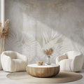 Tapet Personalizat Leaf cu frunze deschise pe un fundal stucco gri - FADED STUCCO LEAVES