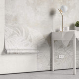 Tapet Personalizat Leaf cu frunze deschise pe un fundal stucco gri - FADED STUCCO LEAVES