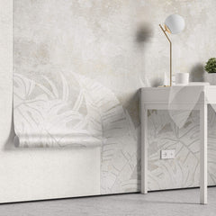 Tapet Personalizat Leaf cu frunze deschise pe un fundal stucco gri - FADED STUCCO LEAVES