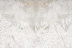 Tapet Personalizat Leaf cu frunze deschise pe un fundal stucco gri - FADED STUCCO LEAVES