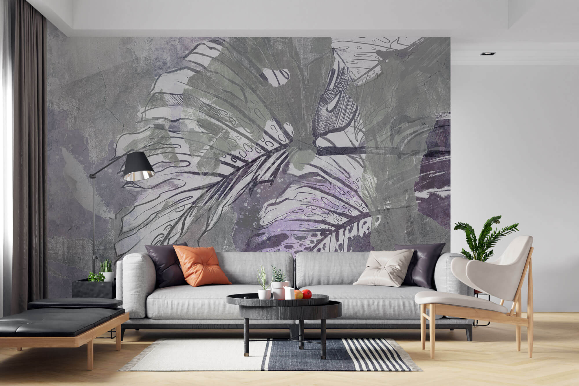Tapet Personalizat Leaf cu frunze de monstera in culori de accent mov si verde - LILA MONSTERA