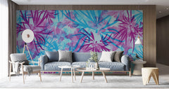 Tapet Personalizat Leaf cu frunze in culori vibrante de roz si albastru - TIE DYE LEAVES