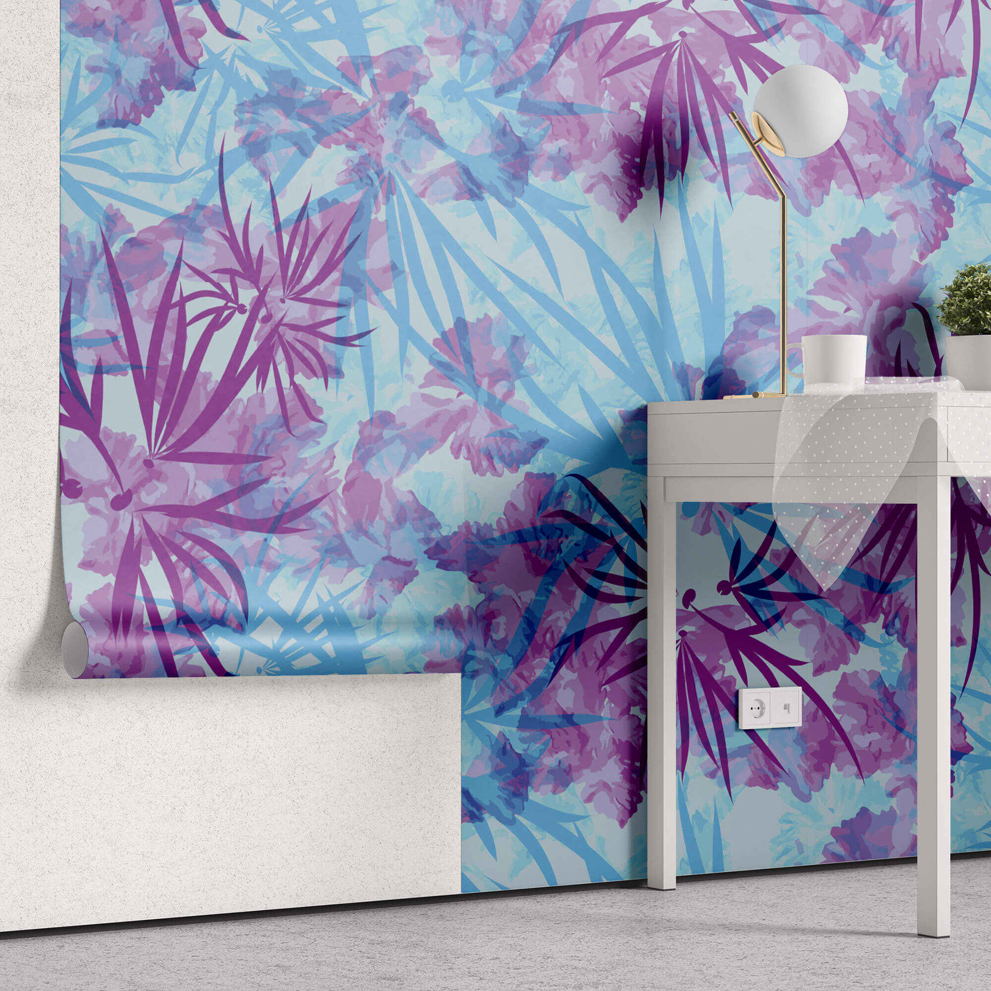 Tapet Personalizat Leaf cu frunze in culori vibrante de roz si albastru - TIE DYE LEAVES