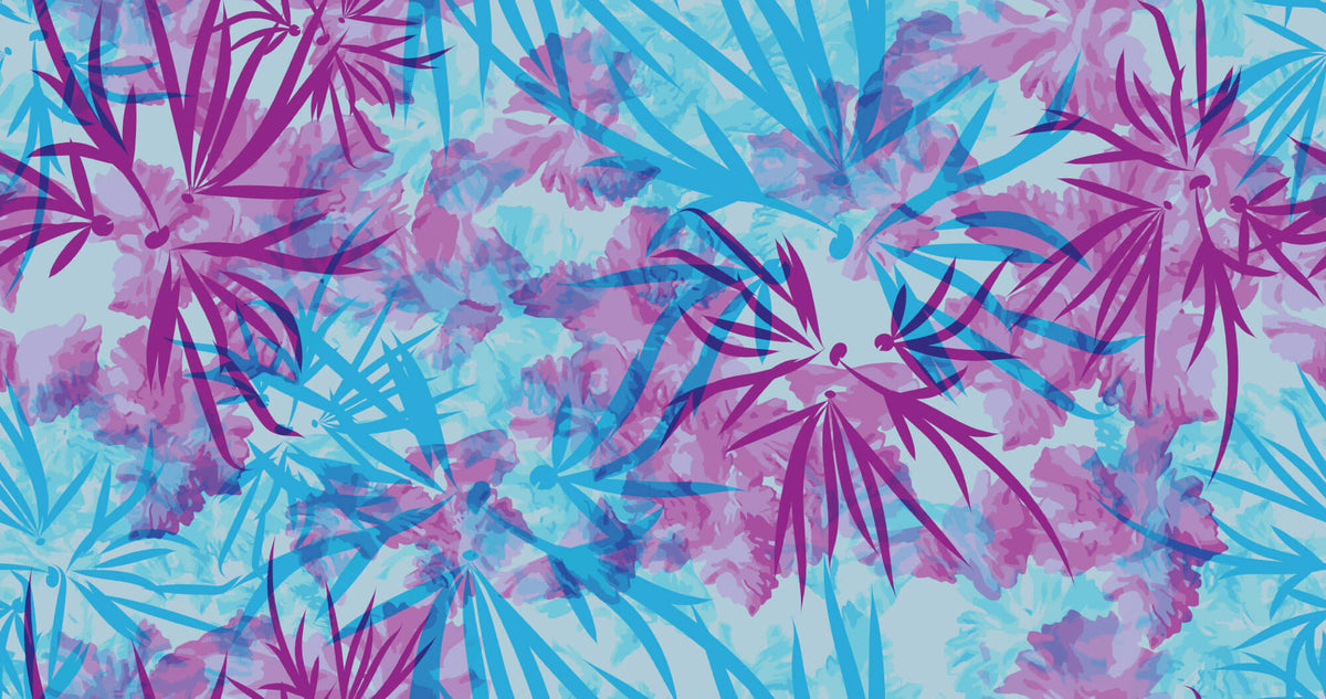 Tapet Personalizat Leaf cu frunze in culori vibrante de roz si albastru - TIE DYE LEAVES