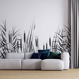 Tapet Personalizat Leaf cu papura neagra pe un fundal alb - BLACK BULRUSH