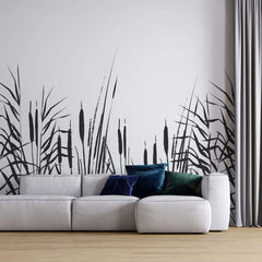 Tapet Personalizat Leaf cu papura neagra pe un fundal alb - BLACK BULRUSH