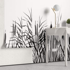 Tapet Personalizat Leaf cu papura neagra pe un fundal alb - BLACK BULRUSH