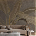 Tapet Personalizat Leaf cu frunze in stil plaster in relief in nuante aurii - NUDE GREY BANANA