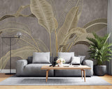 Tapet Personalizat Leaf cu frunze in stil plaster in relief in nuante aurii - NUDE GREY BANANA