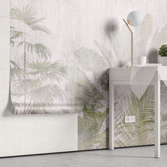 Tapet Personalizat Leaf cu frunze si plante tropicale estompate in fundal - FADED TROPICAL GREEN