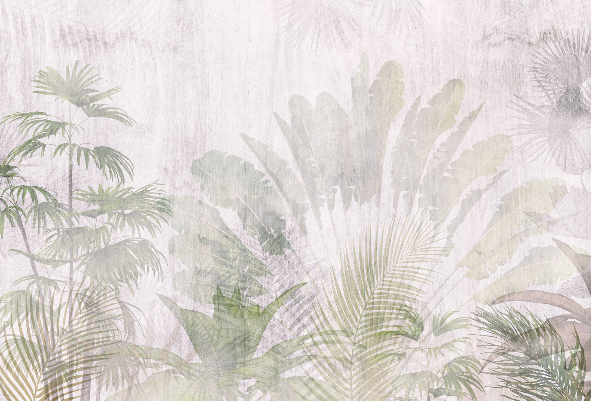 Tapet Personalizat Leaf cu frunze si plante tropicale estompate in fundal - FADED TROPICAL GREEN