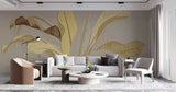 Tapet Personalizat Leaf cu frunze in stil plaster in relief in nuante aurii - CREAM GREY BANANA