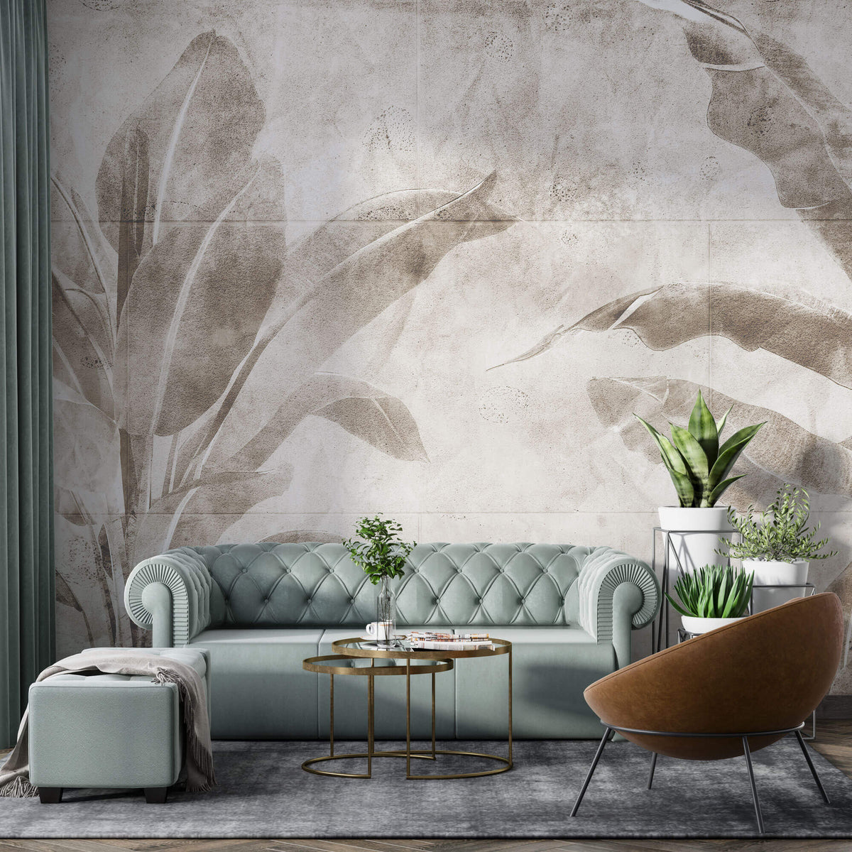 Tapet Personalizat Leaf cu frunze de bananier sepia - WALL BANANA TREE