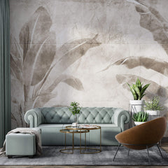 Tapet Personalizat Leaf cu frunze de bananier sepia - WALL BANANA TREE