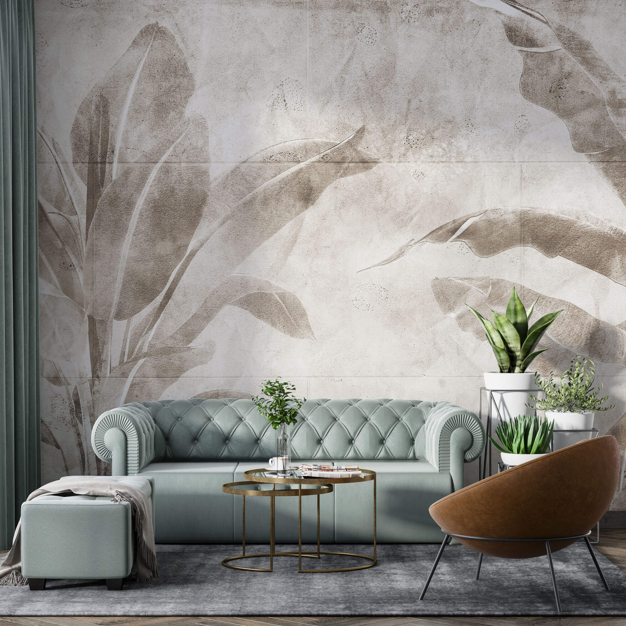 Tapet Personalizat Leaf cu frunze de bananier sepia - WALL BANANA TREE