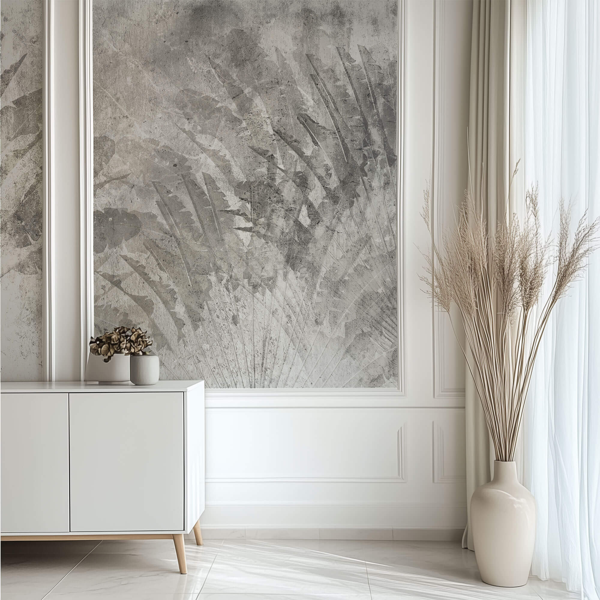 Tapet Personalizat Leaf cu frunze in fundal de perete ciment - CONCRETE ABSTRACT LEAF