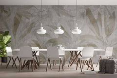 Tapet Personalizat Leaf cu frunze tropicale aramii pe fundal stucco crapat - LEAF CRACKS