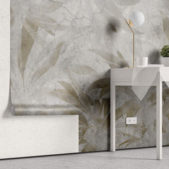 Tapet Personalizat Leaf cu frunze tropicale aramii pe fundal stucco crapat - LEAF CRACKS