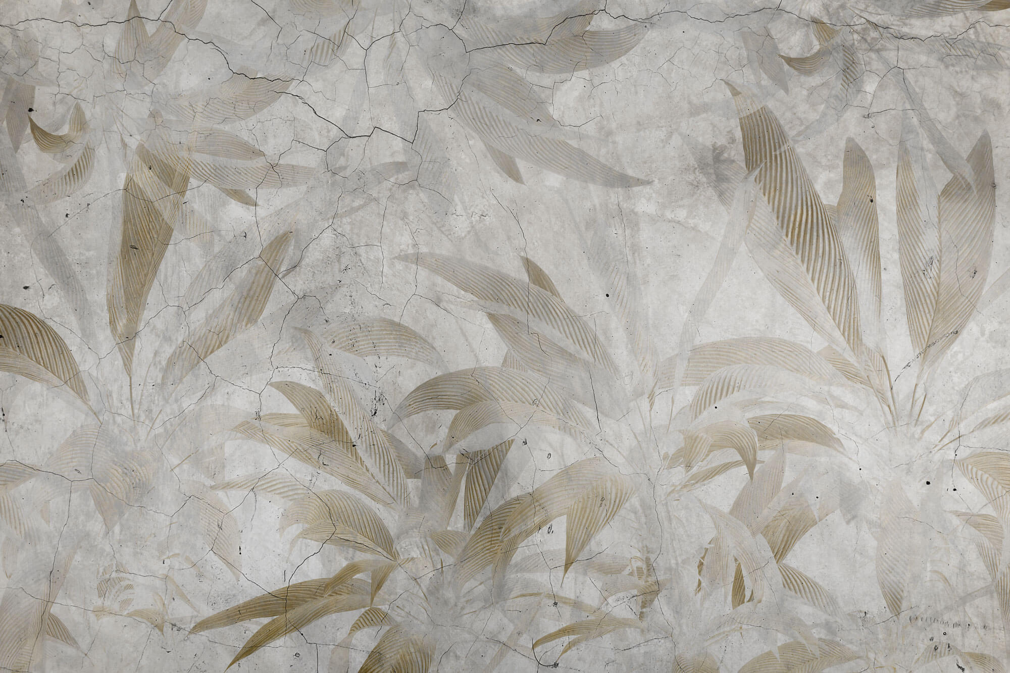 Tapet Personalizat Leaf cu frunze tropicale aramii pe fundal stucco crapat - LEAF CRACKS