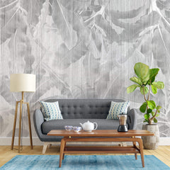 Tapet Personalizat Leaf cu frunze gri in dungi de plaster - STRIPED LEAVES
