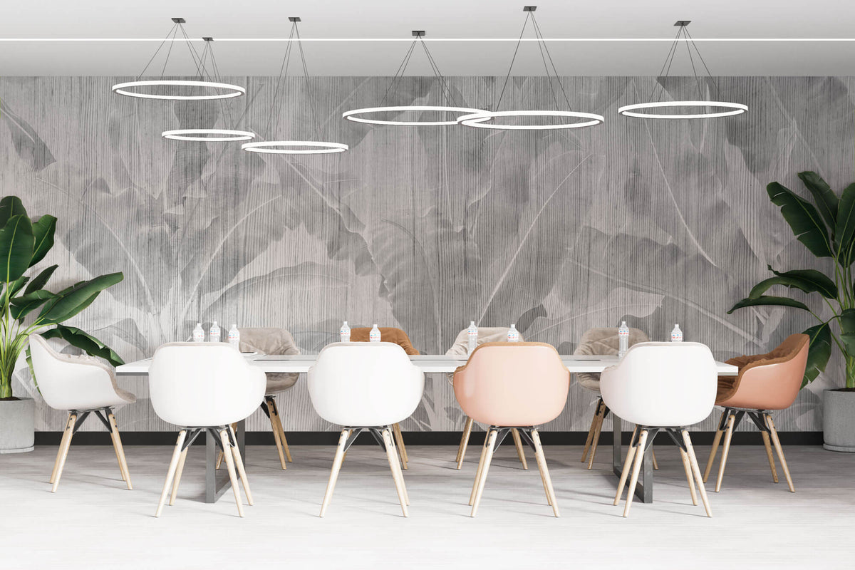 Tapet Personalizat Leaf cu frunze gri in dungi de plaster - STRIPED LEAVES