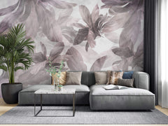 Tapet Personalizat Leaf cu frunze in nuante de mov estompat - PURPLE DAYDREAM