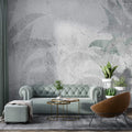 Tapet Personalizat Leaf cu frunze verzi estompate in fundal de vopsea decorativa texturat - GRUNGE SAGE