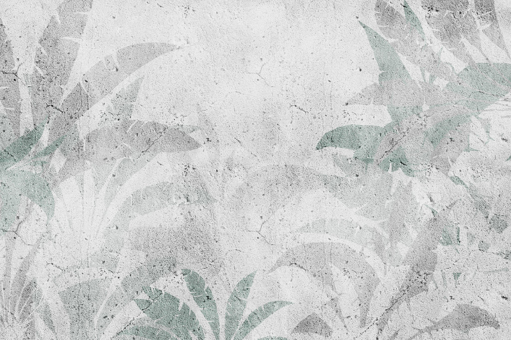 Tapet Personalizat Leaf cu frunze verzi estompate in fundal de vopsea decorativa texturat - GRUNGE SAGE