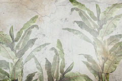 Tapet Personalizat Leaf cu bananieri in fundal stucco vintage - CRACKED WALL LEAVES