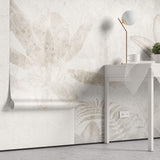 Tapet Personalizat Leaf frunze exotice in nuante deschise cu fundal texturat - LIGHT CONCRETE LEAF