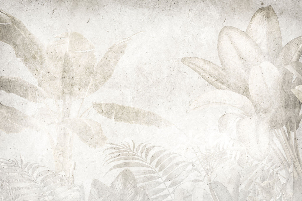 Tapet Personalizat Leaf frunze exotice in nuante deschise cu fundal texturat - LIGHT CONCRETE LEAF