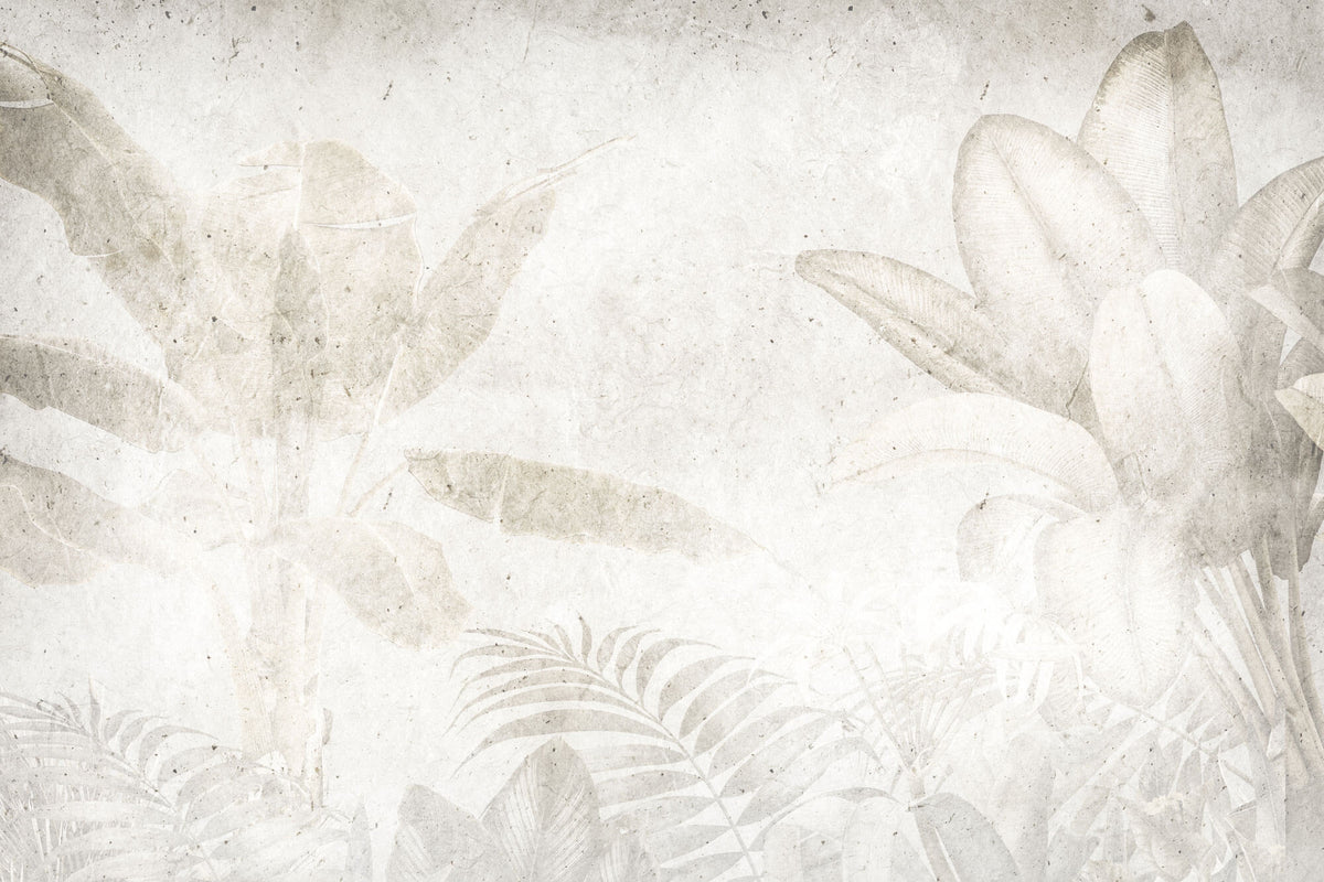 Tapet Personalizat Leaf frunze exotice in nuante deschise cu fundal texturat - LIGHT CONCRETE LEAF