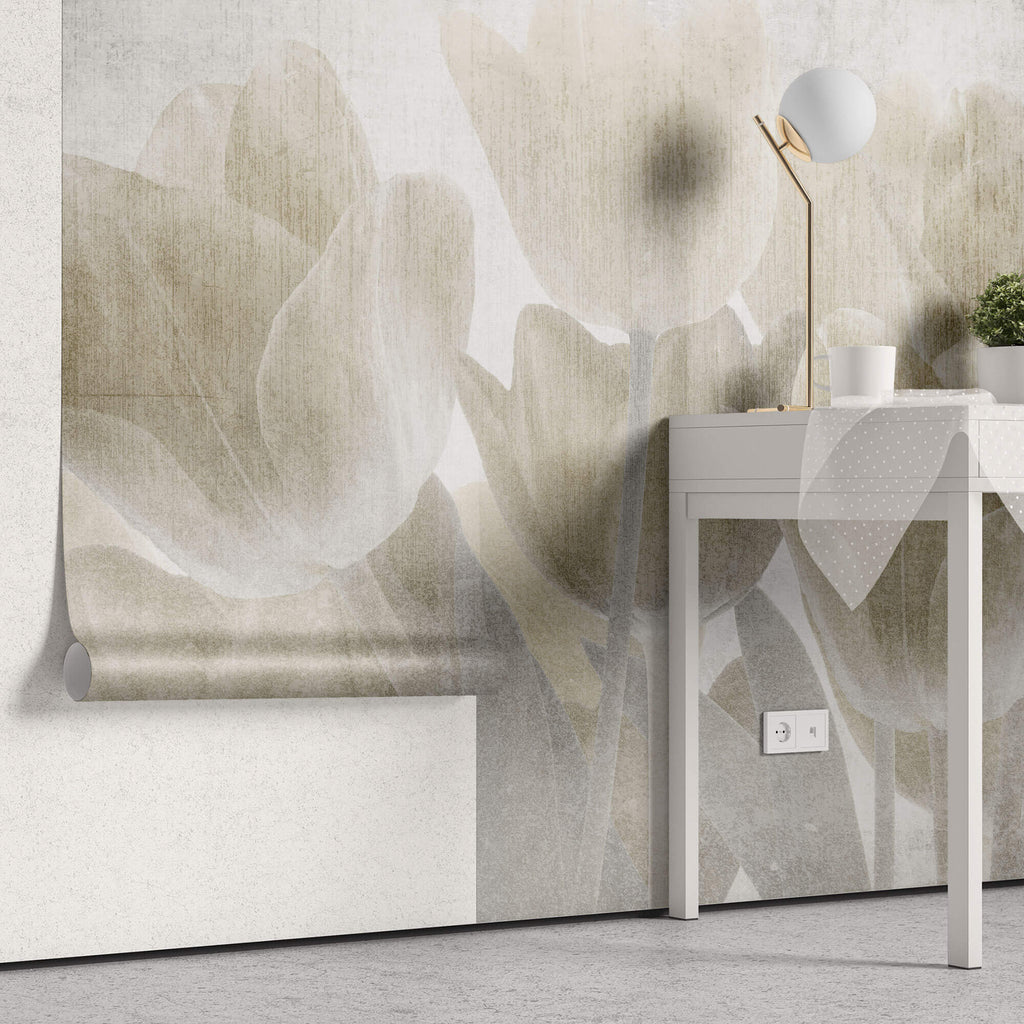 Tapet Personalizat Leaf cu lalele maronii cu textura liniara - CONCRETE TULIPS