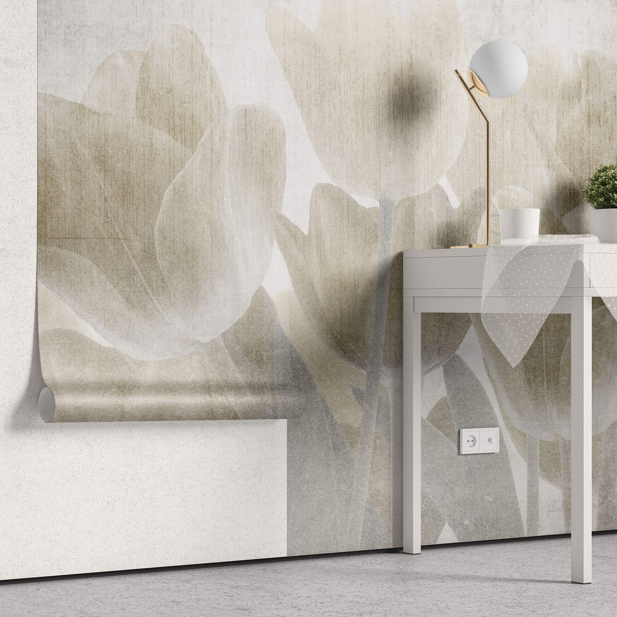 Tapet Personalizat Leaf cu lalele maronii cu textura liniara - CONCRETE TULIPS
