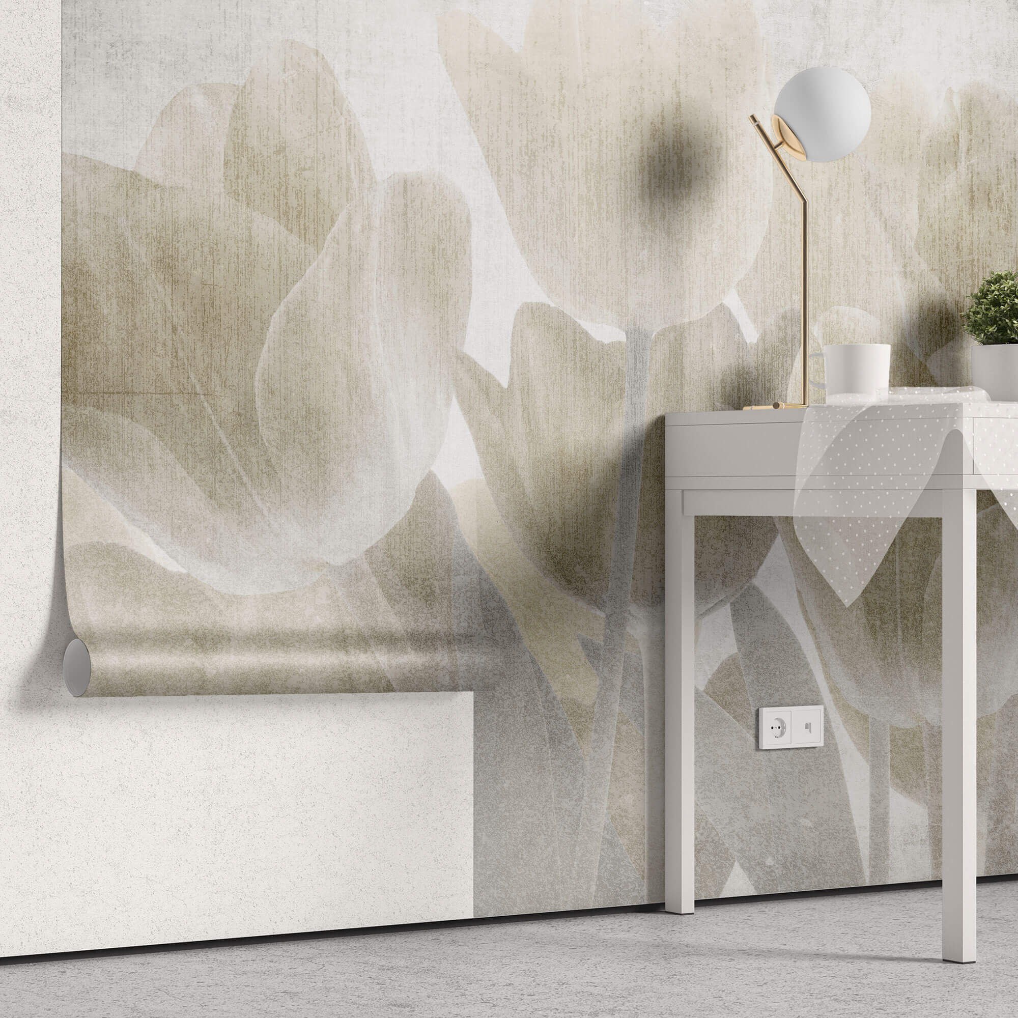 Tapet Personalizat Leaf cu lalele maronii cu textura liniara - CONCRETE TULIPS