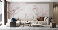 Tapet Personalizat Leaf cu frunze roz estompate in fundal de vopsea decorativa texturat - GRUNGE WALL LEAVES