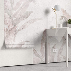 Tapet Personalizat Leaf cu frunze roz estompate in fundal de vopsea decorativa texturat - GRUNGE WALL LEAVES