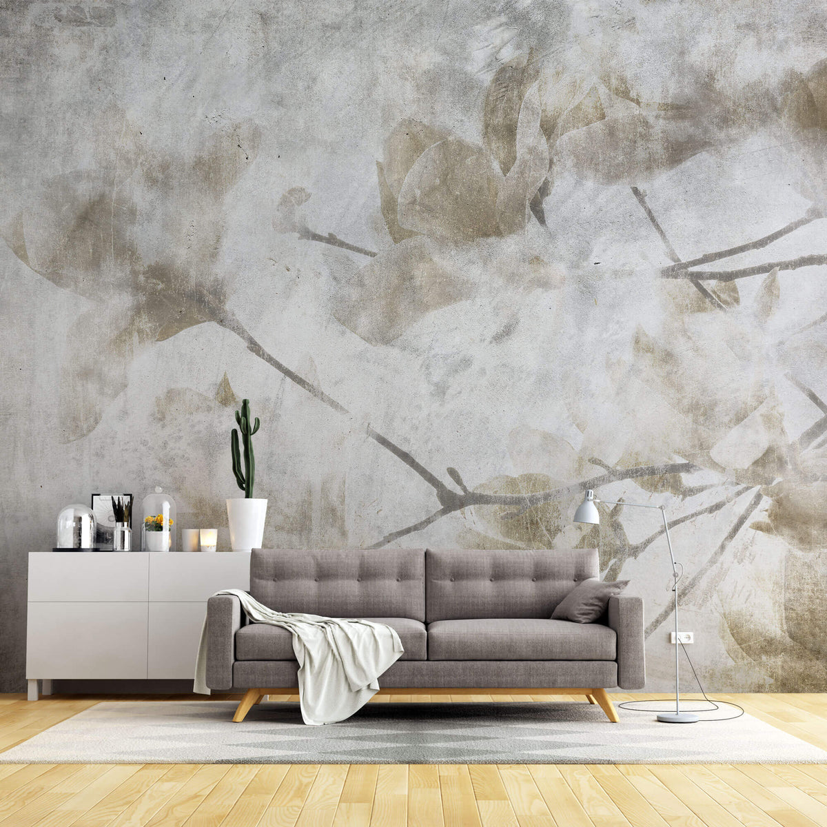 Tapet Personalizat Leaf cu crengi de magnolie vintage - GRUNGE MAGNOLIA
