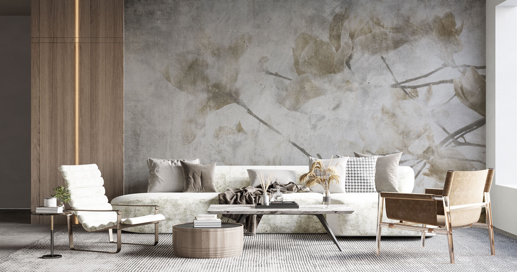 Tapet Personalizat Leaf cu crengi de magnolie vintage - GRUNGE MAGNOLIA