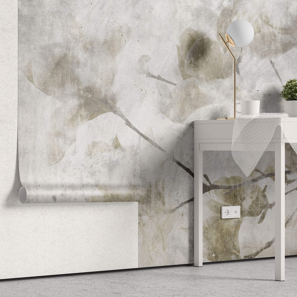 Tapet Personalizat Leaf cu crengi de magnolie vintage - GRUNGE MAGNOLIA